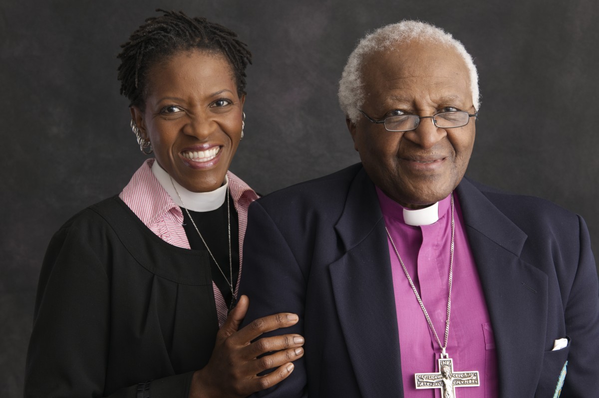 Human rights activist and priest Mpho Tutu van Furth and her father Desmond Tutu in religious clothing